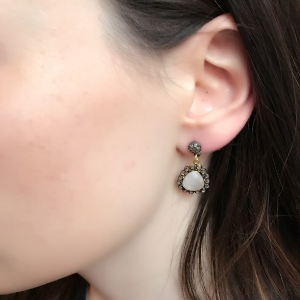 Diamonds moonstones and topaz earrings - Picture 4 of 6